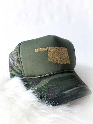 Calamity Jane's Apparel Camo Gold Glitter State Pride Hat