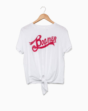 LivyLu Boomer Prep White Tie Front Tee