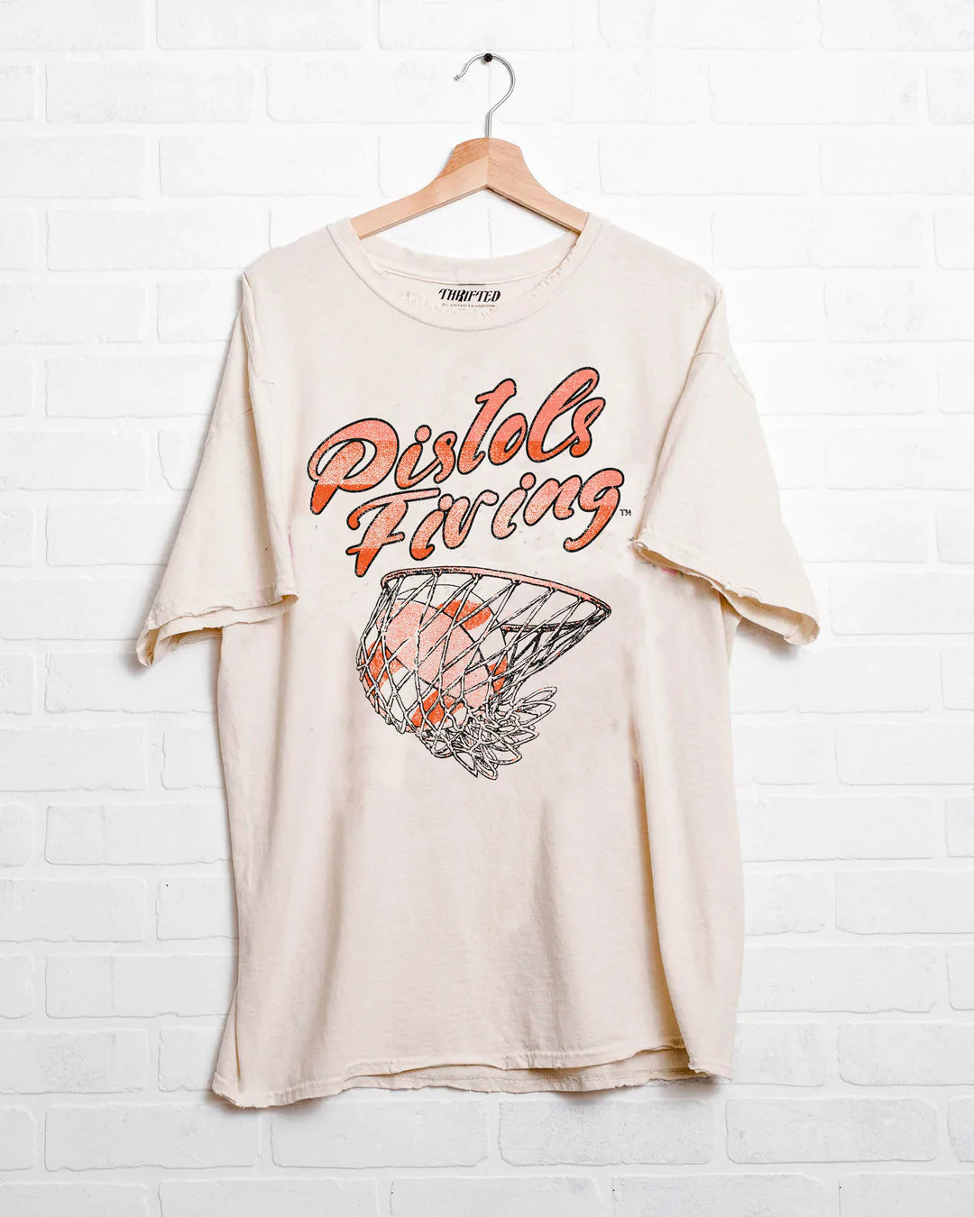 LivyLu OSU Cowboys Basketball Candy Off White Thrifted Tee