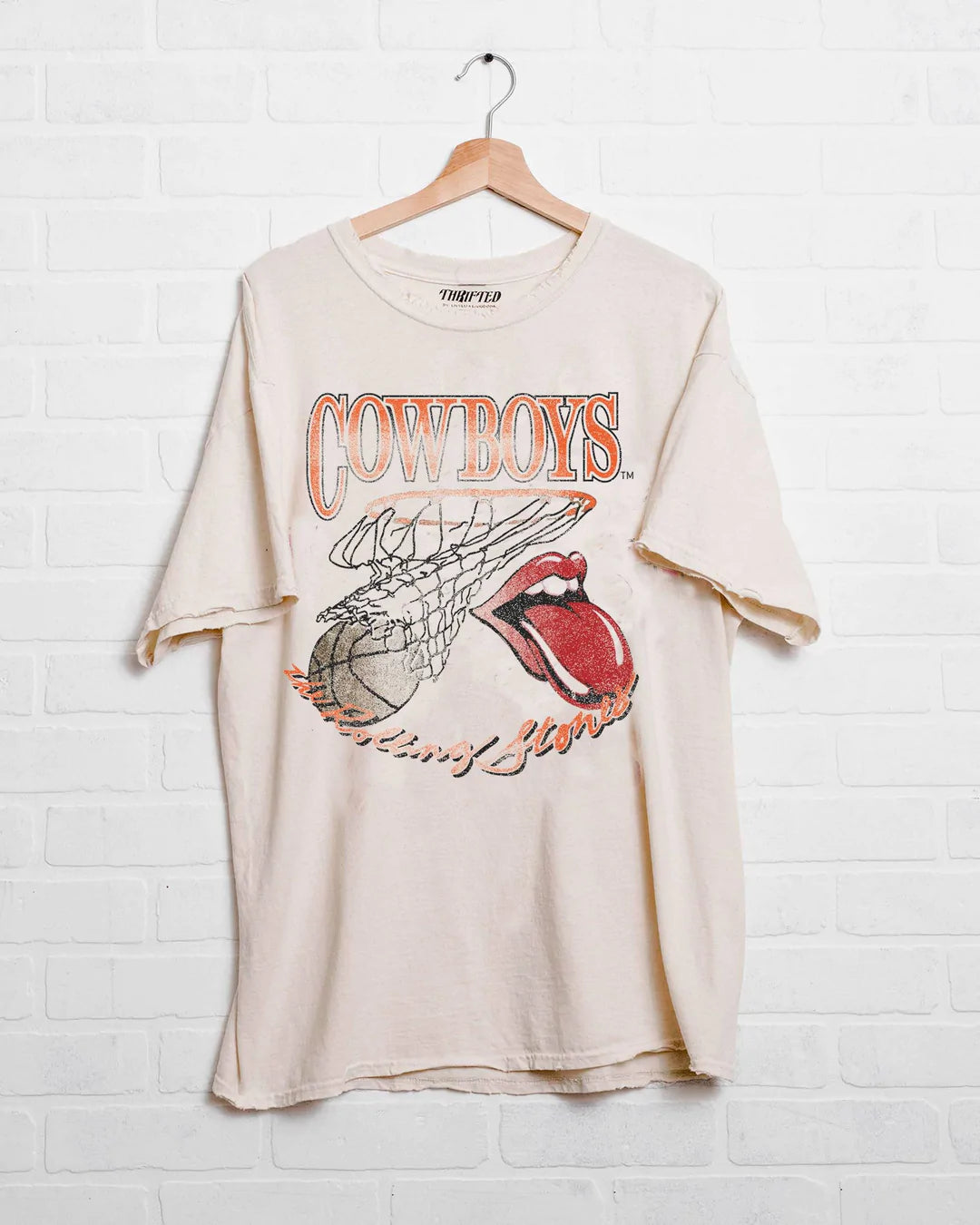 LivyLu Rolling Stones Cowboys Basketball Net Off White Thrifted Tee
