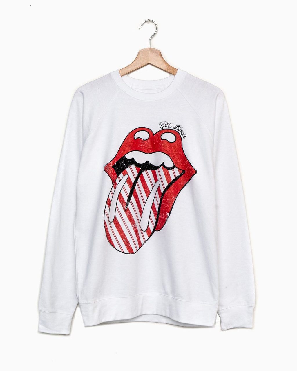 LivyLu Rolling Stones Candy Cane Lick Graphic Sweatshirt