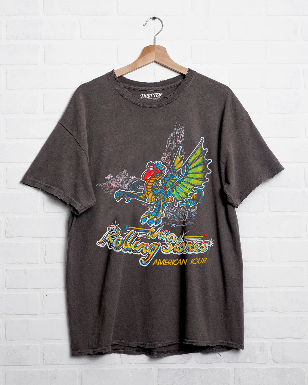 LivyLu Rolling Stones American Dragon Tour Charcoal Thrifted Distressed Tee