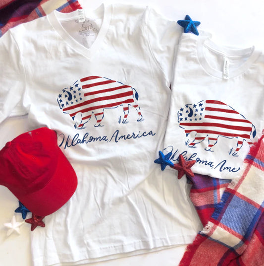 Calamity Jane's Apparel Oklahoma America Buffalo Flag Tee