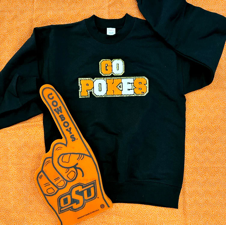 Calamity Jane's Apparel OK State Go Pokes Chenille Patches Sweatshirt