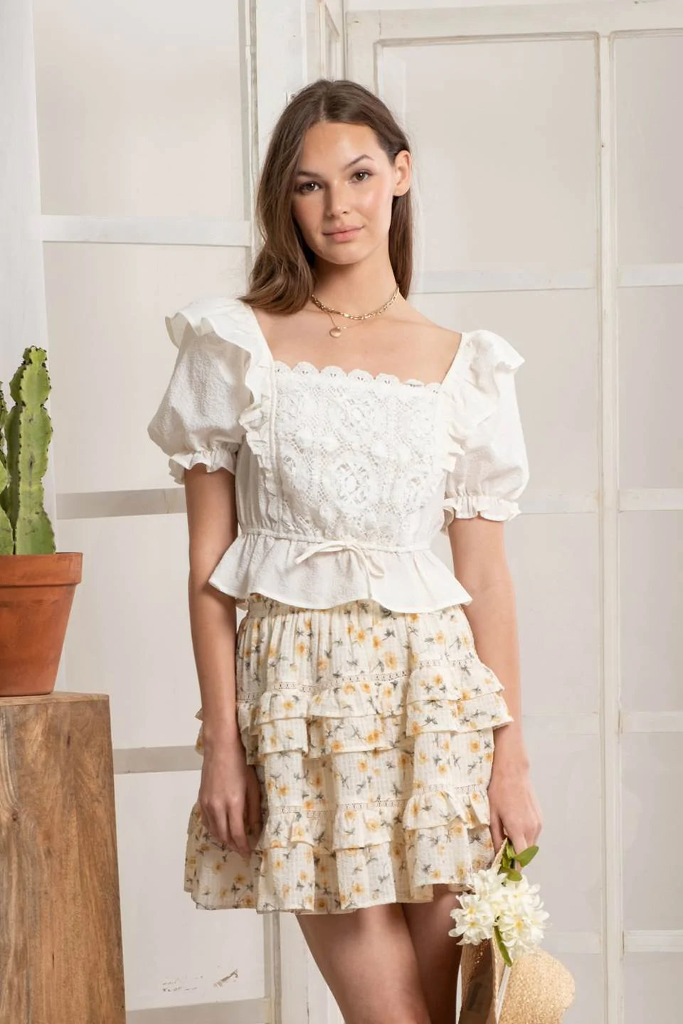 Cropped Ivory Laced Top