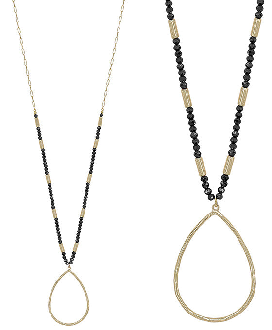 Teardrop Metal Pendant Bead Long Necklace