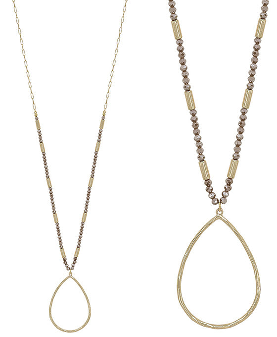 Teardrop Metal Pendant Bead Long Necklace