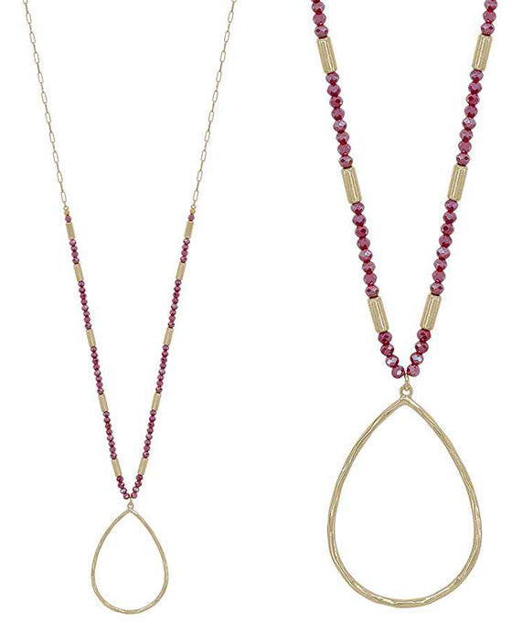 Teardrop Metal Pendant Bead Long Necklace
