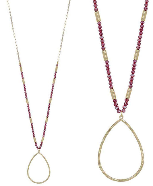 Teardrop Metal Pendant Bead Long Necklace