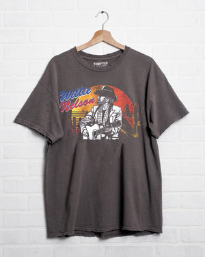 LivyLu Willie Nelson Guitar Sunset Charcoal Thrifted Graphic Tee
