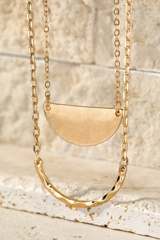 Worn Gold Layered Half Moon Necklace