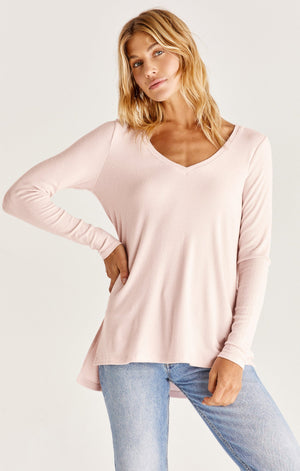 Z Supply Mal Brushed Rib L/S Top Pink Sky