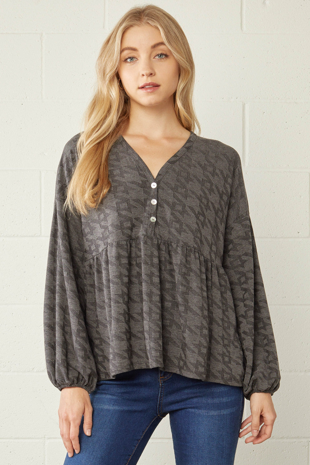 Entro Houndstooth Tiered Top