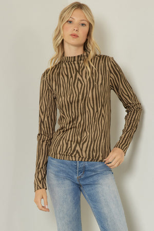 Entro Mock Neck Zebra Print Top