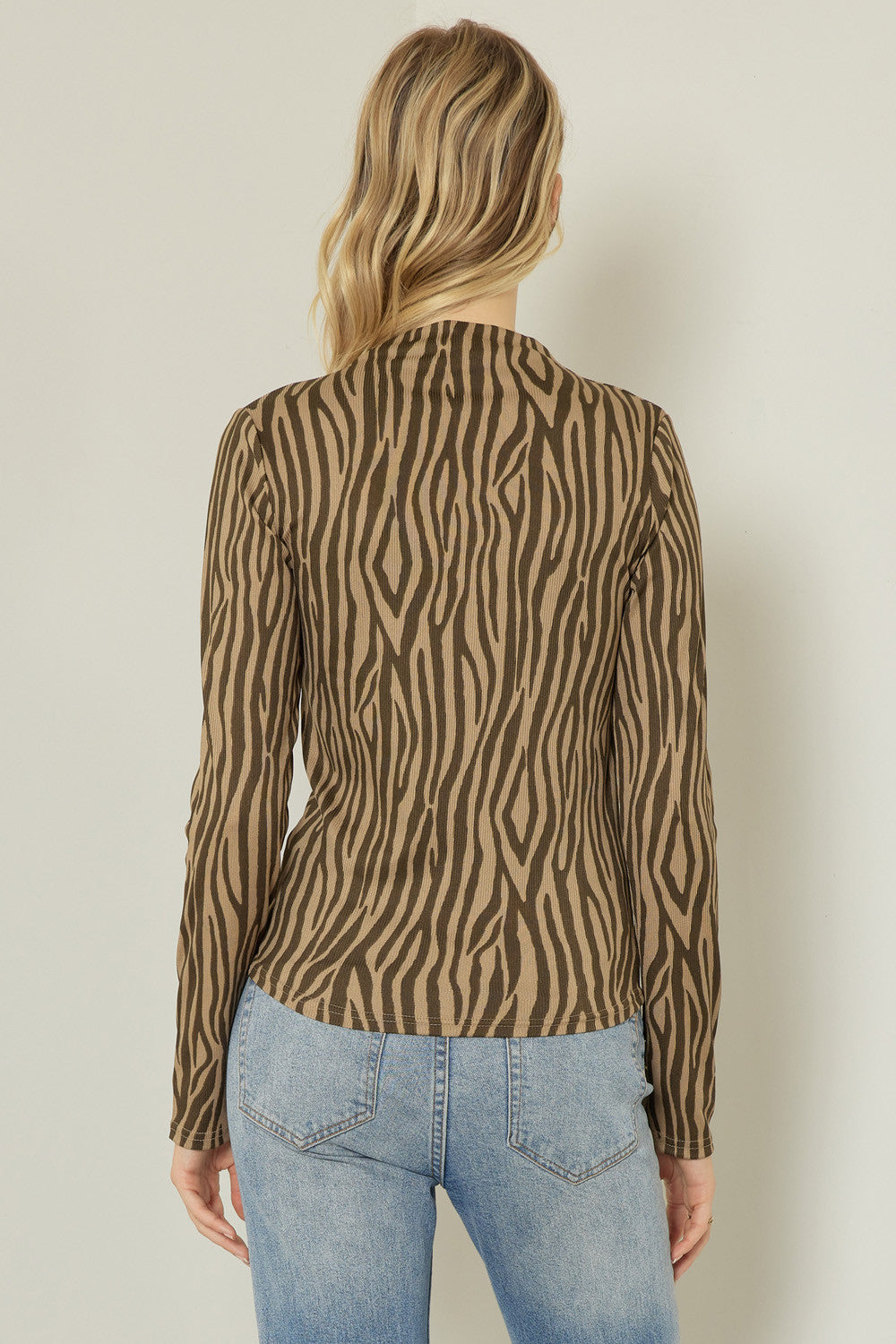 Entro Mock Neck Zebra Print Top