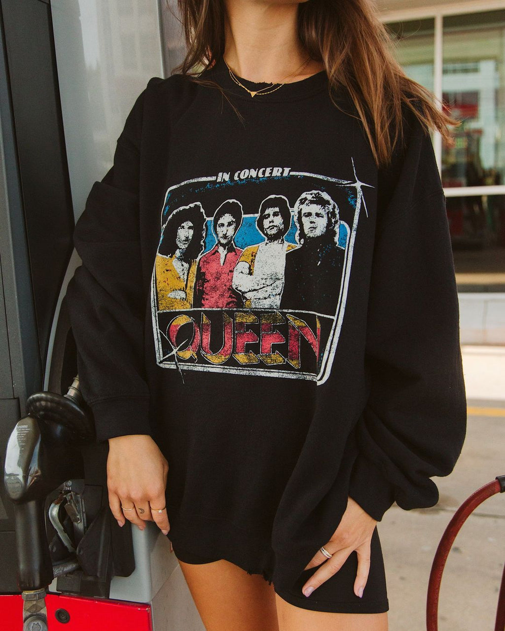 LivyLu Queen In Concert Black Thrifted Sweatshirt