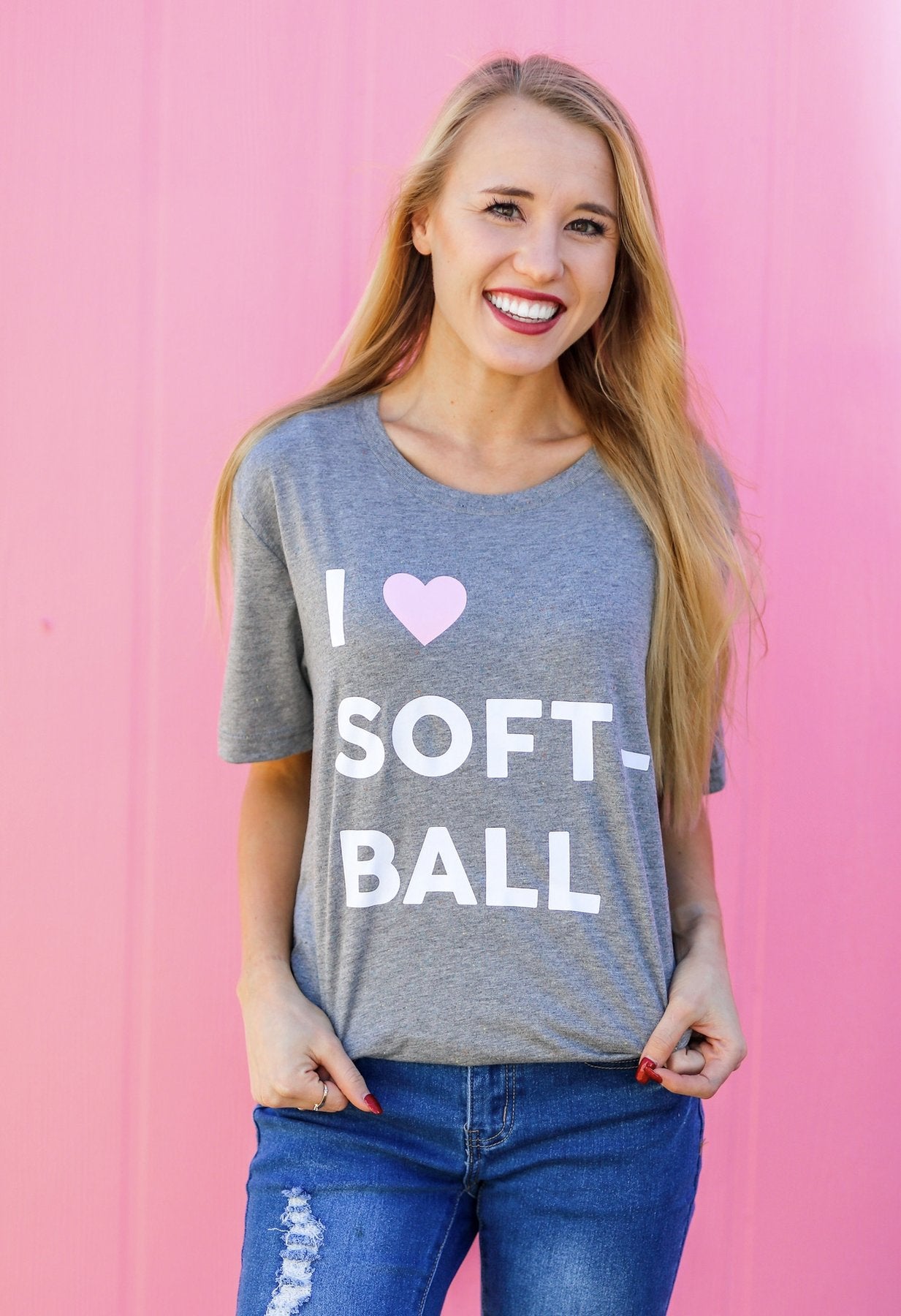 TSL - I Heart Softball Tee (Dark Grey Speckled)