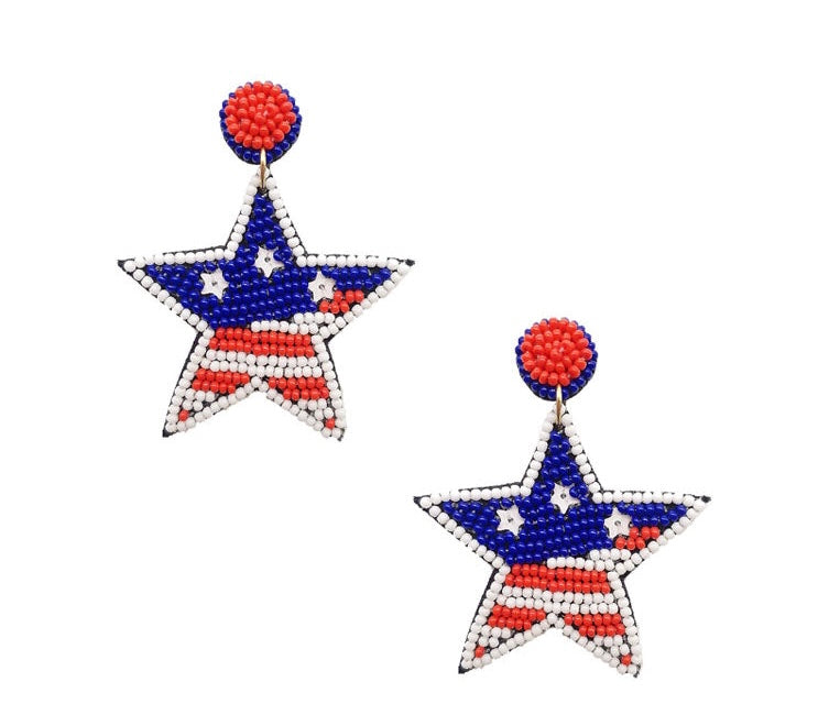 American Flag Star Seed Bead Earring