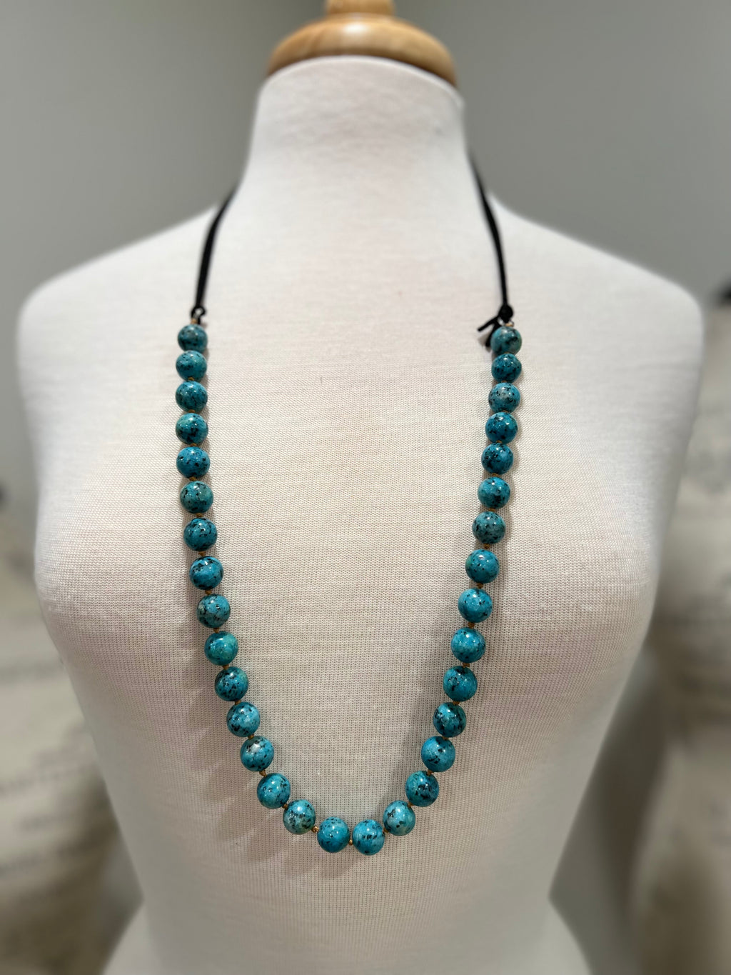 Black Leather Turquoise Bead Necklace