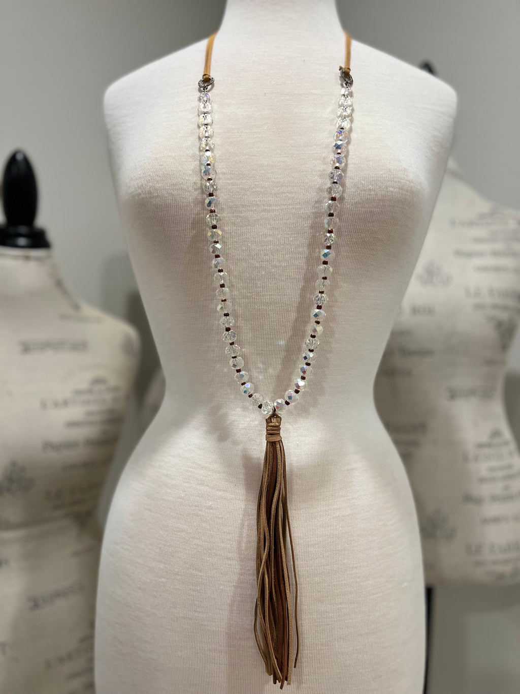 Leather Tassel Long Bead Necklace