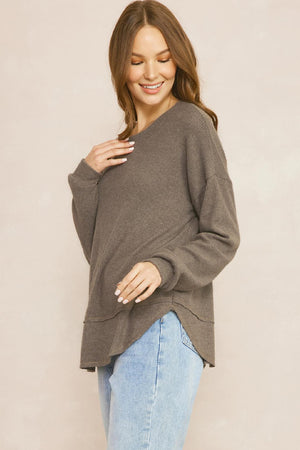 Entro Ribbed Knit Long Sleeve Top