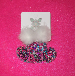 Valentine's Hearts Mink Pom Acrylic Earring