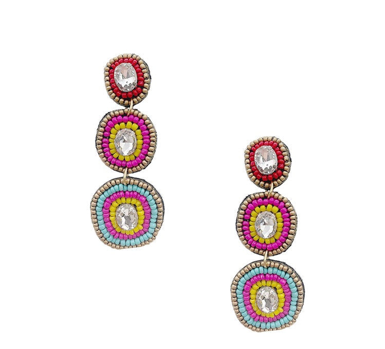 Glass Stone Seed Bead Drop Earring