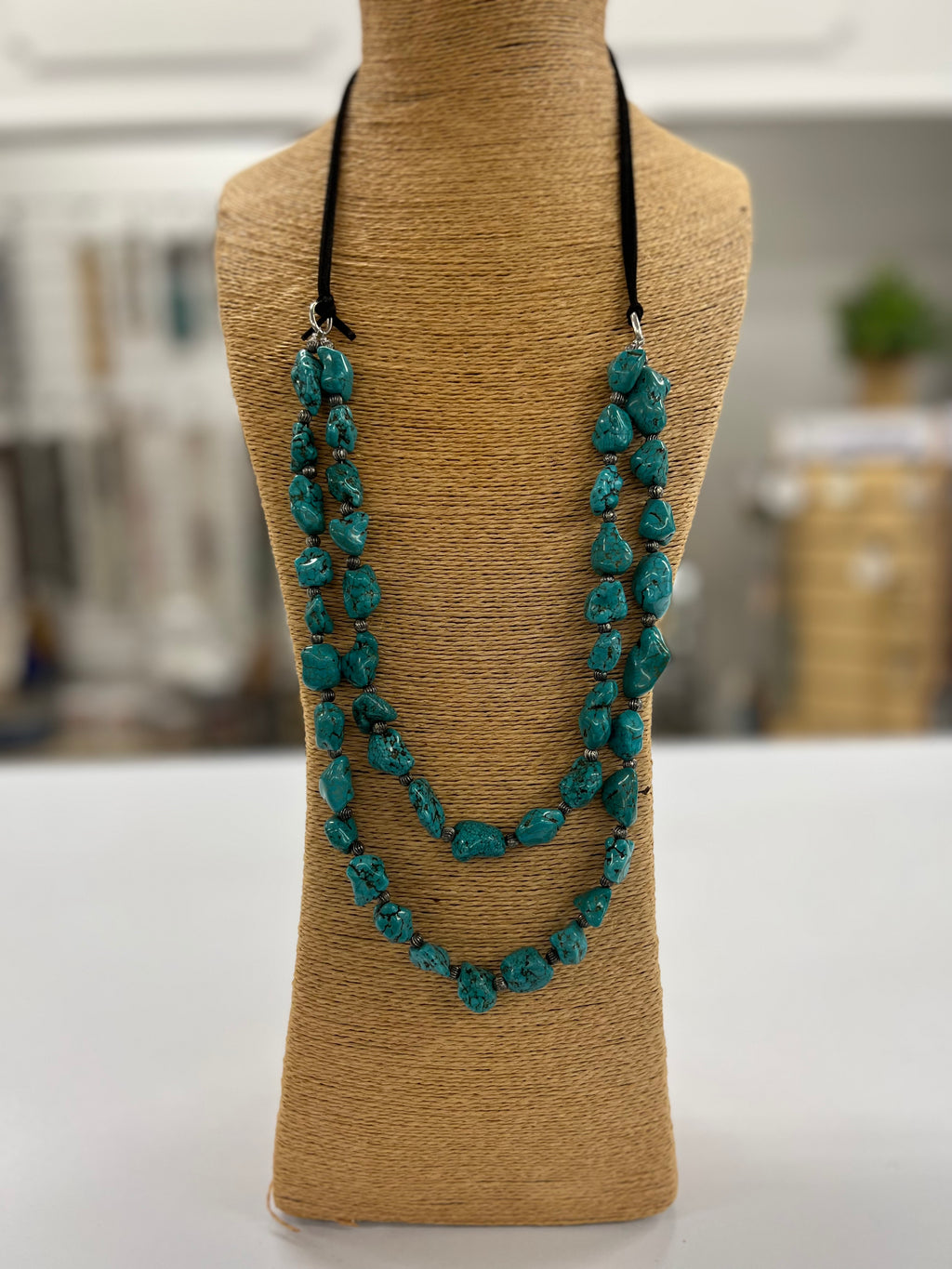 Black Leather Turquoise Necklace