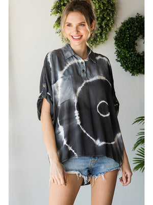 Charcoal Tie-Dye Collared Top