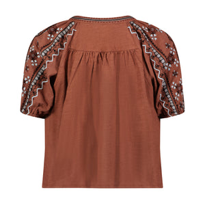 Lucky Brand Cinnamon Embroidered Swing Top